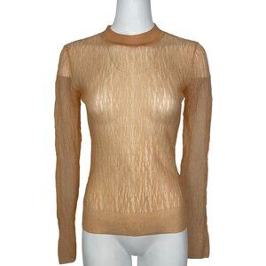 Aknvas Tan Sheer Long Sleeve Knit Sweater